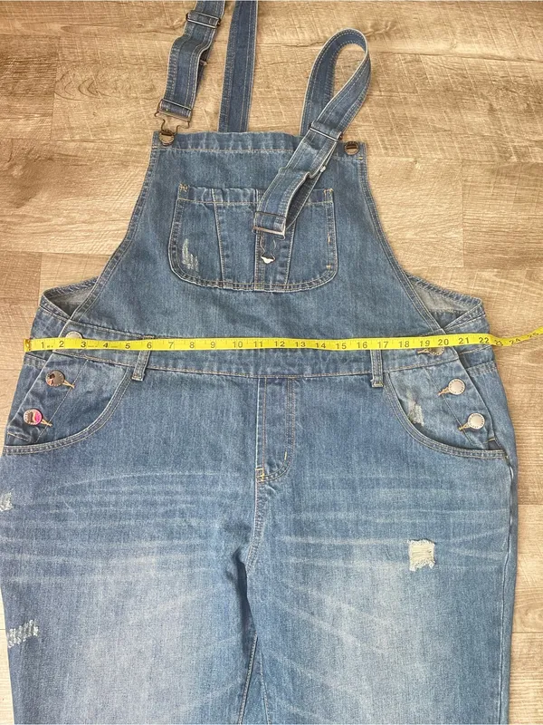 City Chic Mid Wash Distressed Denim Overalls Sz S/16 New without tags - Image 8