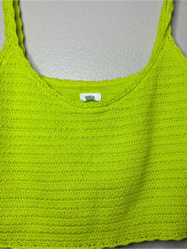 Aerie green crochet knitted cotton ribbed top large Halloween beetlejuice fall p - Image 3