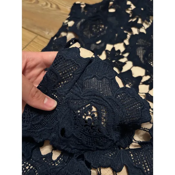 Lulus Love Poem Navy Blue Lace Halter Dress Nude Lining JMD6353 Womens XS NEW - Image 3
