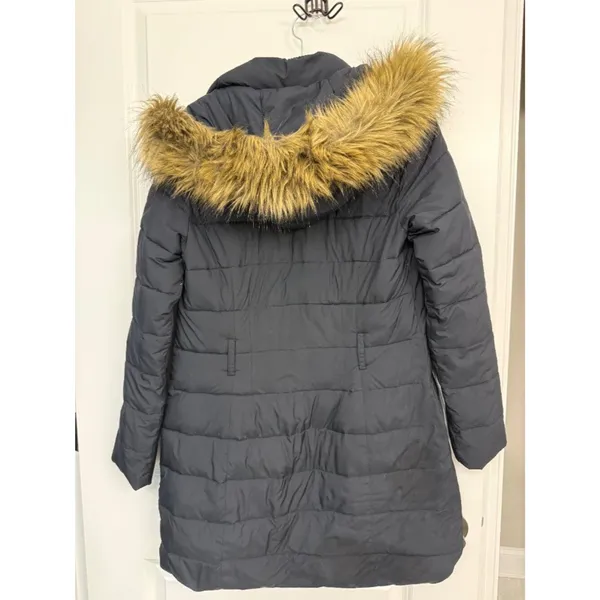 Abercrombie & Fitch Black Long Puffer Coat Faux Fur Hood M - Image 6