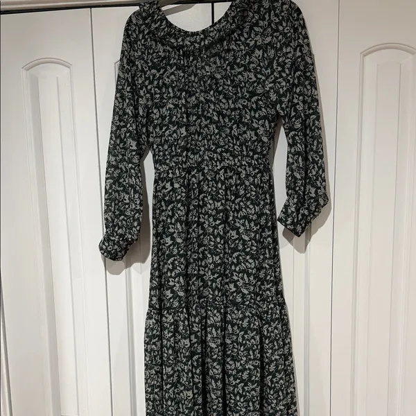 Madewell Green Floral Midi Dress | Size XS |‎ Long Sleeve - Image 4