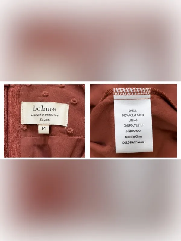 Bohme Swiss Dot Tiered Maxi Dress Rust Mauve Size Medium NWOT - Image 5