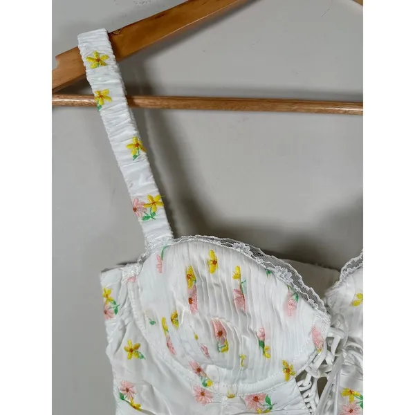 For Love & Lemons CELIA SHIRRED FLORAL EMBROIDERED LACE OPEN-BACK MINI DRESS XS‎ - Image 6