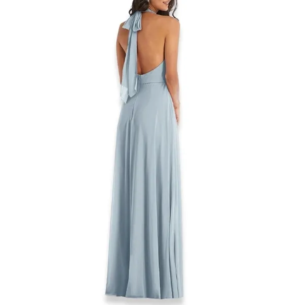 After Six Maxi Dress Halter Style Backless High Neck Chiffon Light Blue 14 NWOT - Image 5