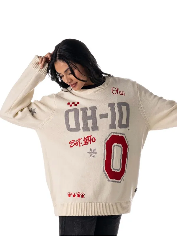Unisex Ohio Graphic Crewneck Sweater - Cream with Red & Gray Accents Size M - Image 2