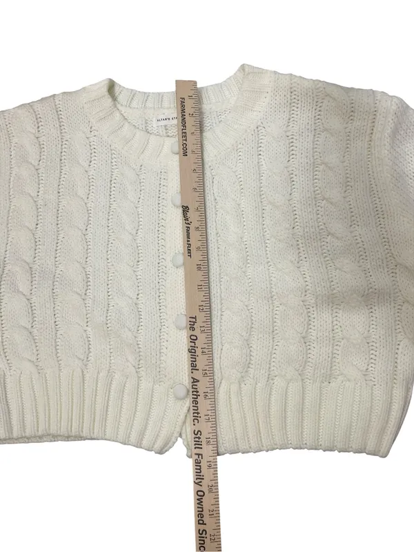 Altar'd State Ivory Short Sleeve Cable Knit Cropped Button Cardigan - Image 4