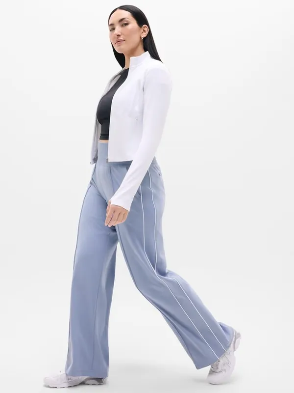 New Athleta M Venice Track Stripe Wide Leg Pant Storm Blue White Medium Regular - Image 2