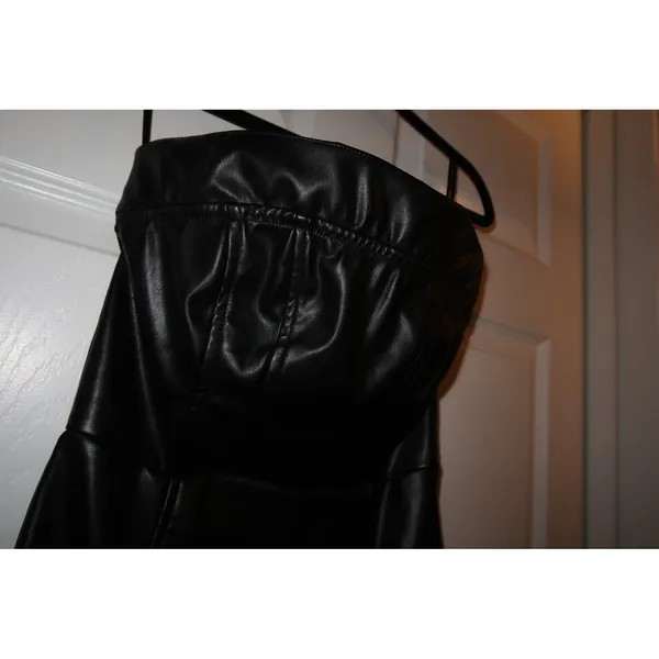Hello Molly Faux Leather Mini Dress Black‎ Small US 4 Strapless Edgy Night Out - Image 2