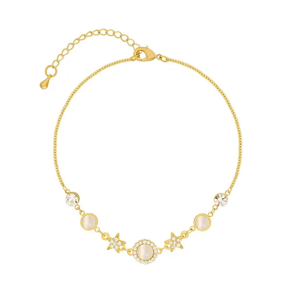 18K Gold Plated Cat's Eye Stone Crystal Start Charm Bracelet for Women - Image 5