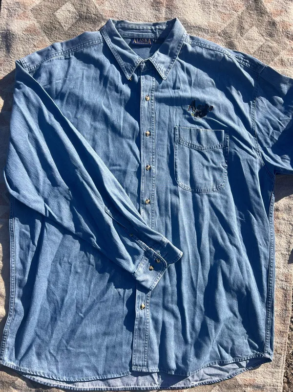 Vintage Alaska Embroidered Denim Button Down Shirt Oversized - Image 3