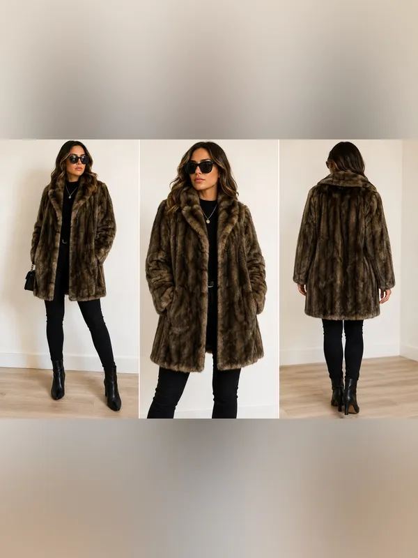 Vintage Hillmoor New York Faux Fur Coat Brown Modacrylic Made in USA - Image 2