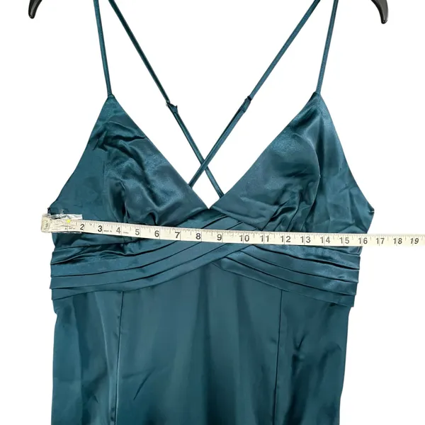 Lulus Maxi Dress XL Teal Blue Satin Gown Divine‎ Entrance Criss Cross Back Slit - Image 9