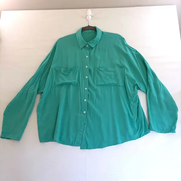 Mint Green Rayon Button Down Oversized Roll Tab Sleeve Shirt‎ XL - Image 3