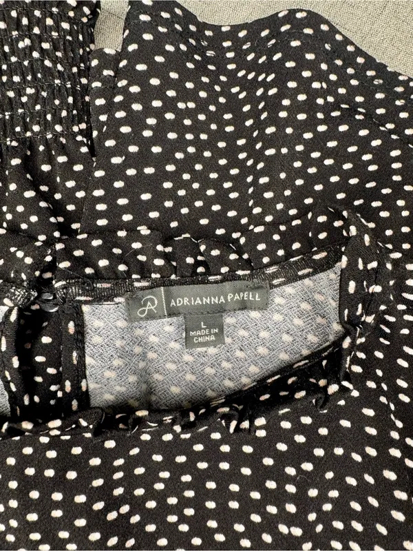 Adrianna Papell Black Polka Dot Long Sleeve Ruffled Mock Neck Blouse Size Large - Image 9