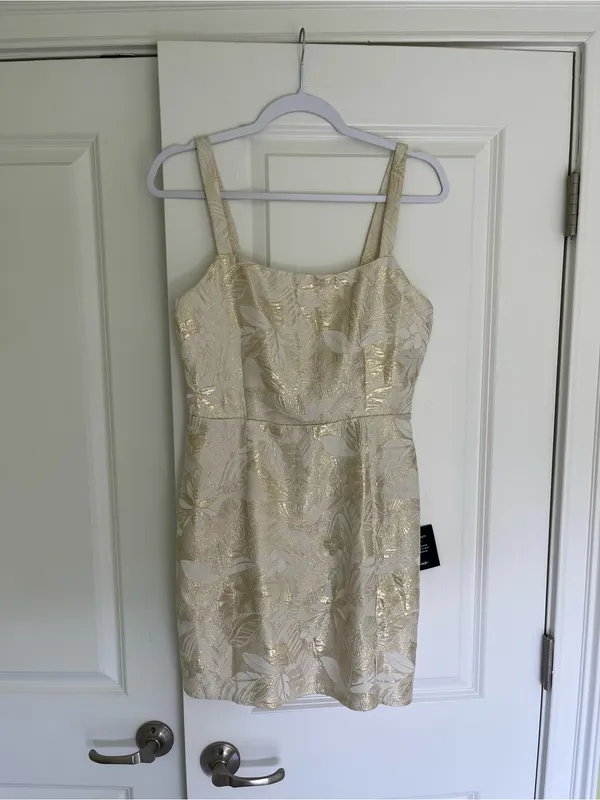 Lulus Shine for Us Cream Metallic Tropical Jacquard Mini Dress - Image 3