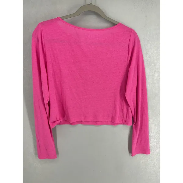 Gap Womens Crop Top Pink Linen Blend Long Sleeve Scoop Neck Medium - Image 3