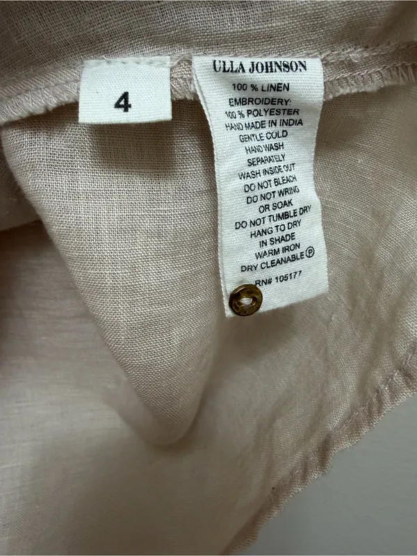 Ulla Johnson Aimee Linen Lace Eyelet Top Floral Embroidered Tan Size 4 - Image 9