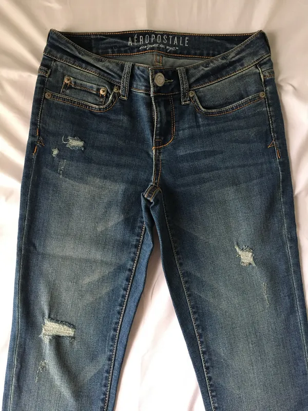 Medium Wash Low Rise Destroyed Jeggings - Image 2