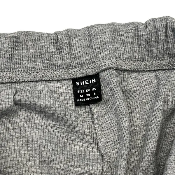 Shein Womens M 6 Flared Leggings Ribbed Fold Over Waist Gray - Image 5