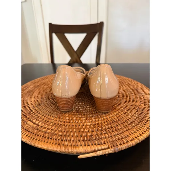 Cole Haan Air Tali Nude Patent Leather Peep Toe Wedge‎ Heels Beige Pumps - Image 4
