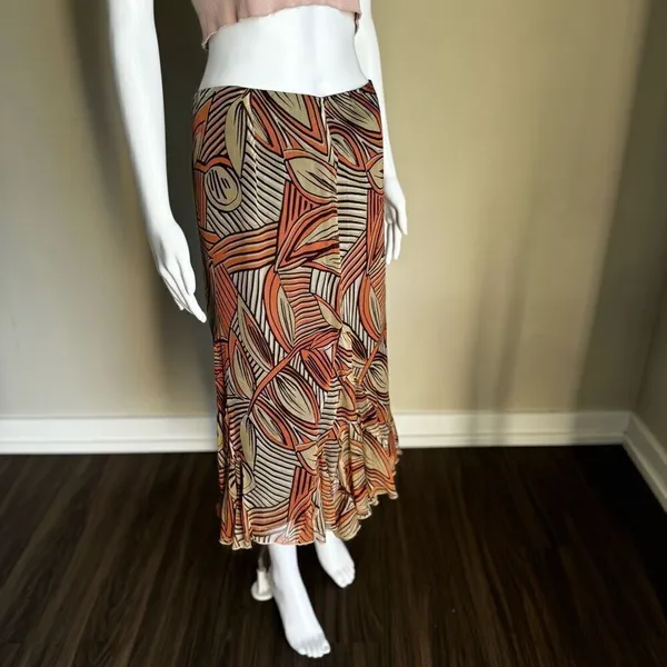Dana Buchman Tribal Asymmetrical Silk Midi Skirt Size 10 - Image 5