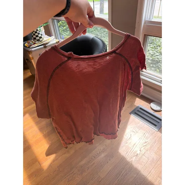 Natural Life short sleeve crewneck top in rust relaxed slub knit women's L - Image 4