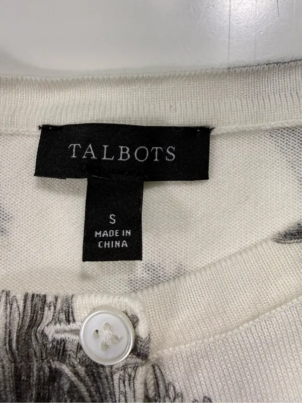 Talbots Cream Cardigan Sweater with Black Floral Print Size Small - Image 5
