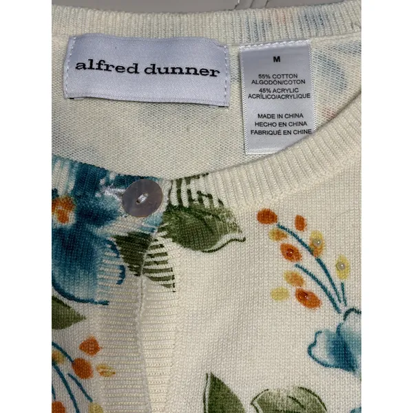 Alfred Dunner Cream Floral Beaded Cardigan Sweater size Medium - Image 6