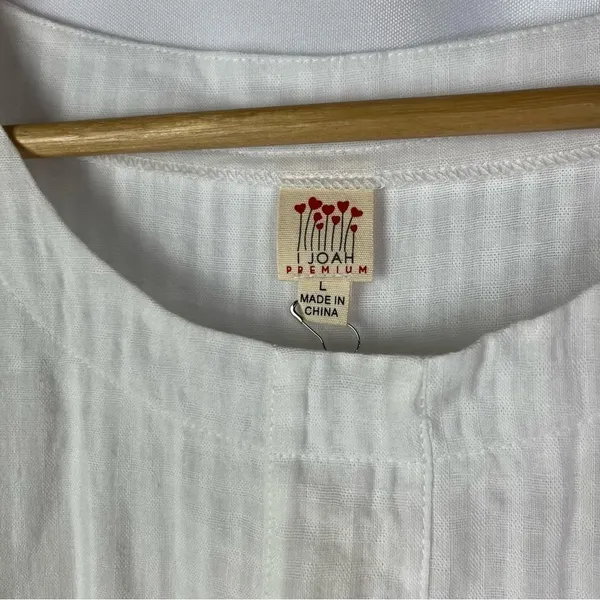 Joah Brown Premium White‎ Cotton Short Sleeve Tunic Blouse L - Image 4