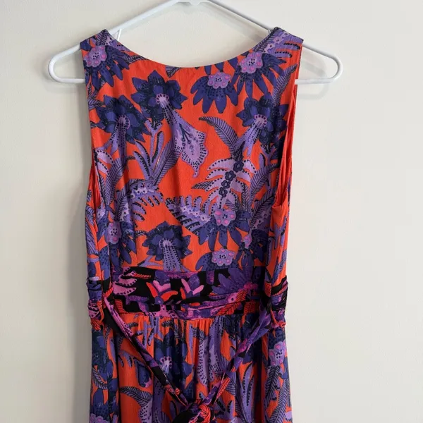 Maeve Anthropologie Macie Maxi Dress Women's 4 Purple Floral Print Orange Belt - Image 8