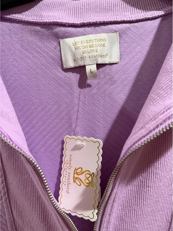 Simply Southern Lavender Half-Zip Pullover with Pearl and Rhinestone Collar, L - Image 4