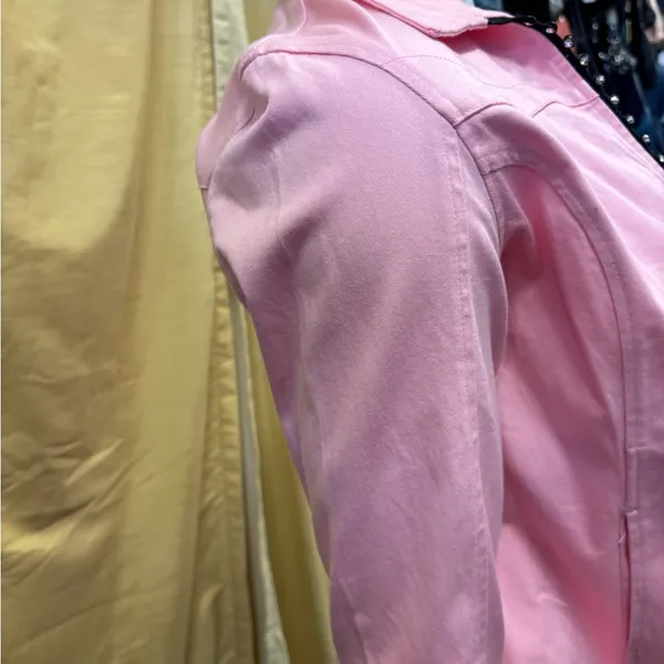 Elegant Pink Jean Jacket‎ with Rhinestone Detail - Image 2