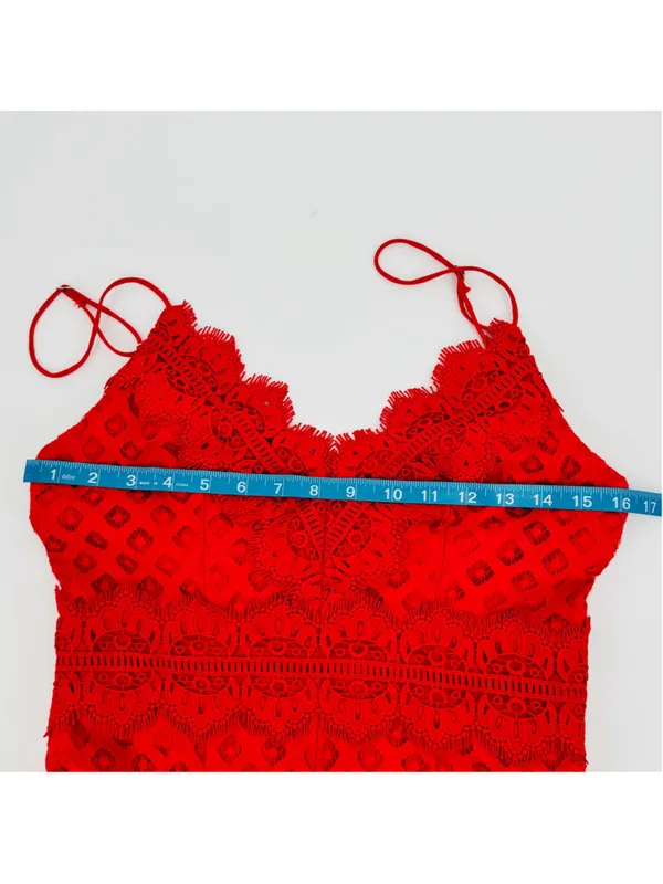 Saints + Secrets Red Lace Mini Dress Size M - Image 8