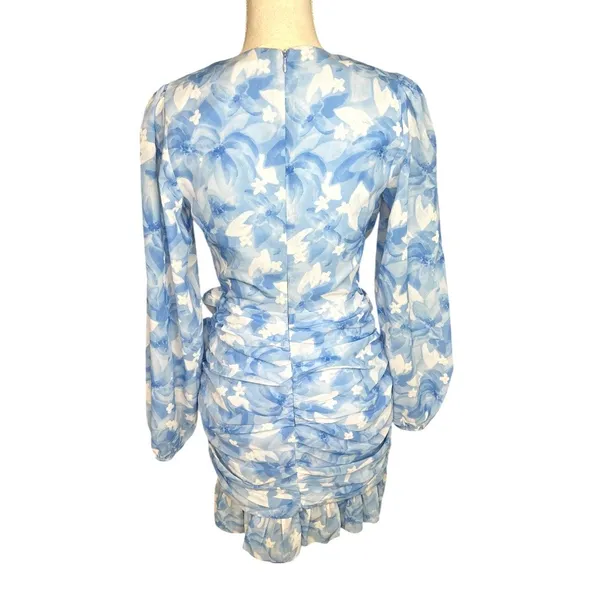 Showpo blue floral long sleeve mini dress wedding spring feminine ruffle - Image 8