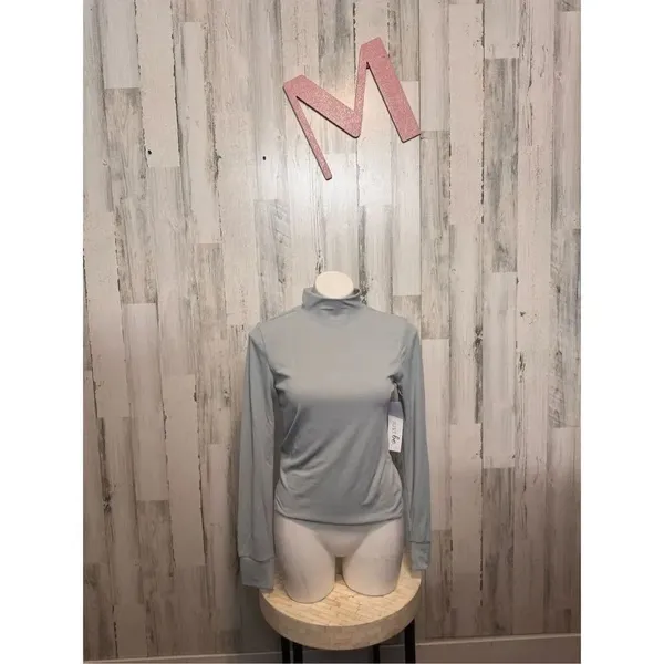 Just Be Mock Neck Long Sleeve Top Women’s Medium Sage Green Stretch Basic - Image 2