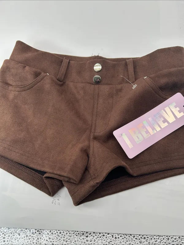 Brown Women's Suede-Look High-Waist Shorts - Image 3