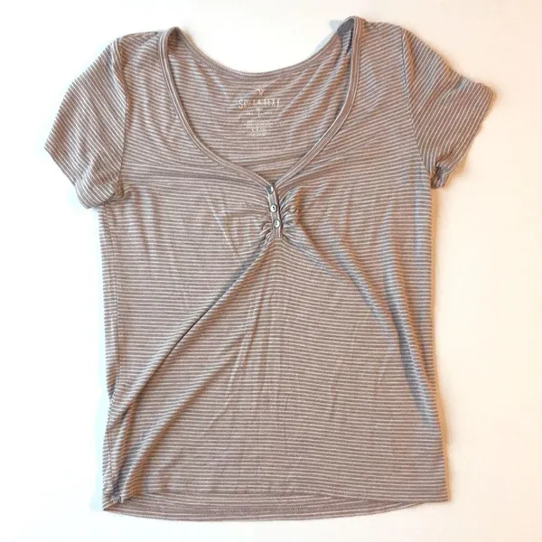 American Eagle • Soft and Sexy Mauve Striped V-Neck Shirt Size Small - Image 7