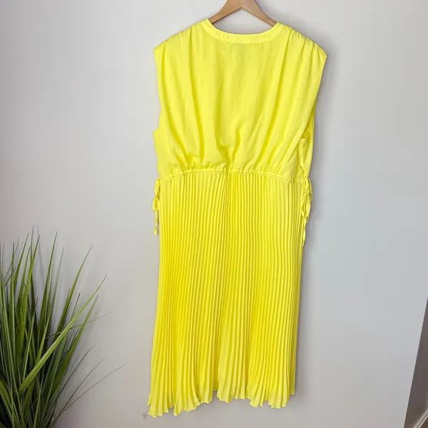 Ulla Popken Yellow Pleated Chiffon Midi Dress Sleeveless Tie Waist Size 24‎ Plus - Image 6