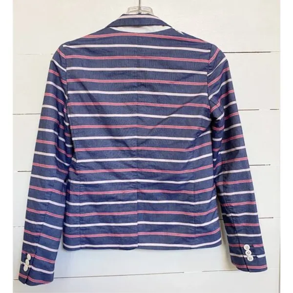 Gap The Academy Blazer Navy Blue Pink Striped Cotton Jacket Womens Size 4‎ - Image 3