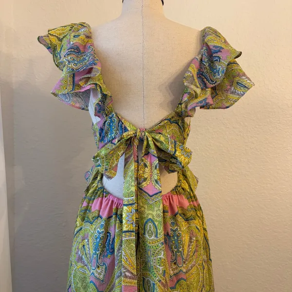 A Loves A Maxi Dress M Boho Ruffle Tie Back Cutout Paisley Wedding Resort‎ NWT - Image 5