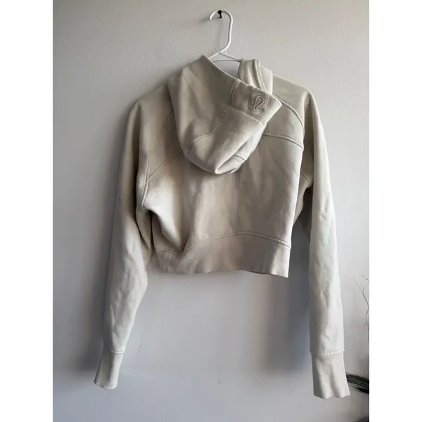 Lululemon Womens Scuba Full-Zip Cropped Hoodie Cream White Size 10 Thumbhole - Image 2