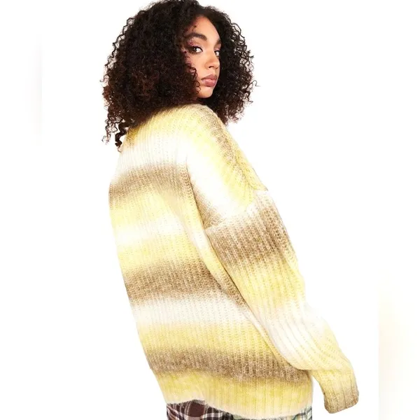 For Love & Lemons Celeste Chunky Knit Cardigan Womens M Yellow Ombre Boho Hippie - Image 5