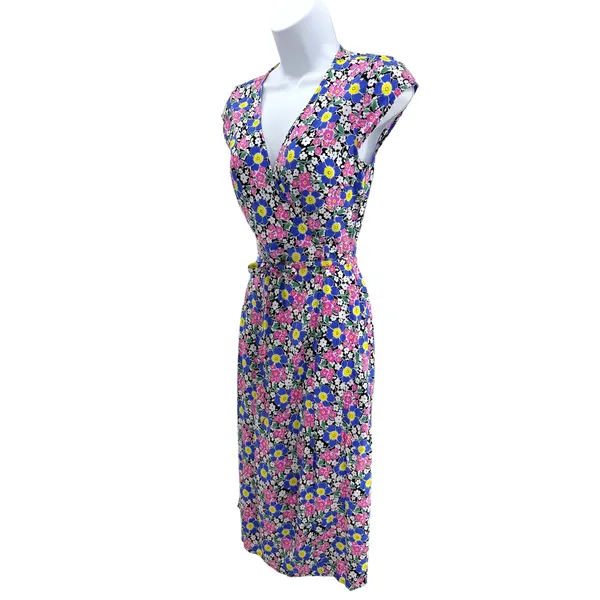 J.Crew Women XXSP Floral Wrap Midi Dress Cap Sleeve Blue Pink Yellow‎ New L4210 - Image 2