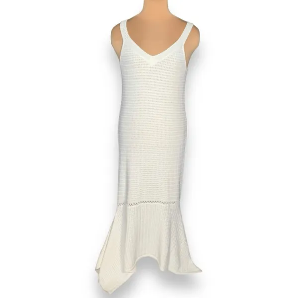 Scoop NYC White Crochet Knit Mermaid Maxi Dress High Low Hem Boho Resort Coastal - Image 3