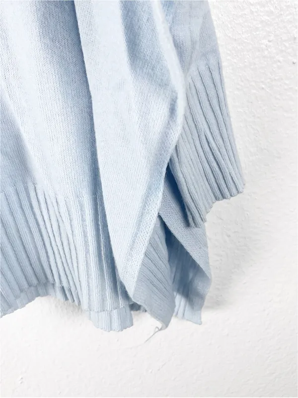 MERSEA Aberdeen Light Blue Cable Knit High Side Slits Poncho Sweater One Size - Image 9