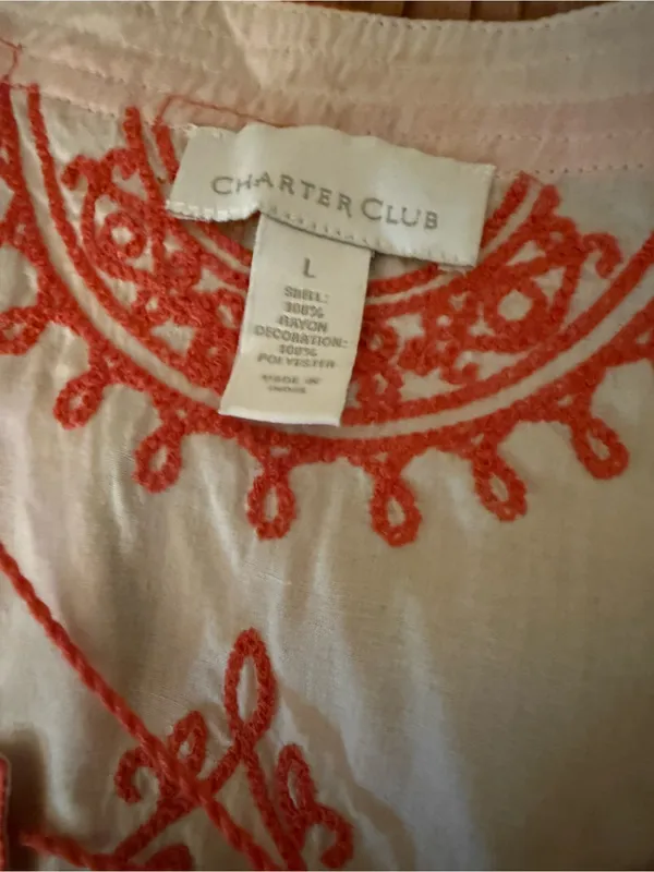 Charter Club White Tunic with Orange Embroidery - Image 4