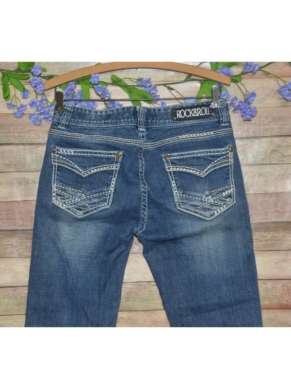 Rock Roll Cowgirl Bootcut Riding Western Jeans Womens 29x34 Embroidered Denim - Image 6