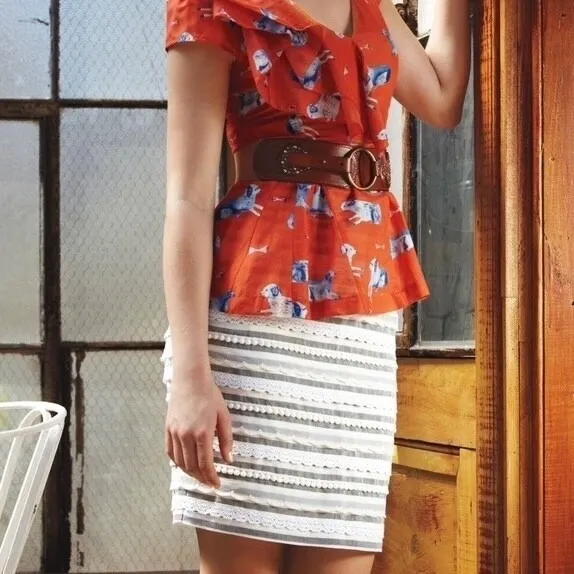 Anthropologie TABITHA Sailing Lace Pencil Skirt Striped Crochet Lace Scallops 6 - Image 6