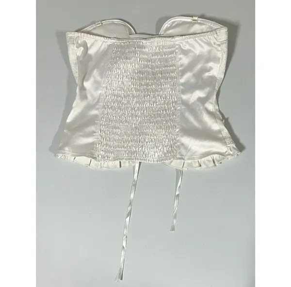 White Satin Silk Embroidered Floral Tie-Up Bridal Corset Top Bustier Lingerie Size S/M 🤍 - Image 6