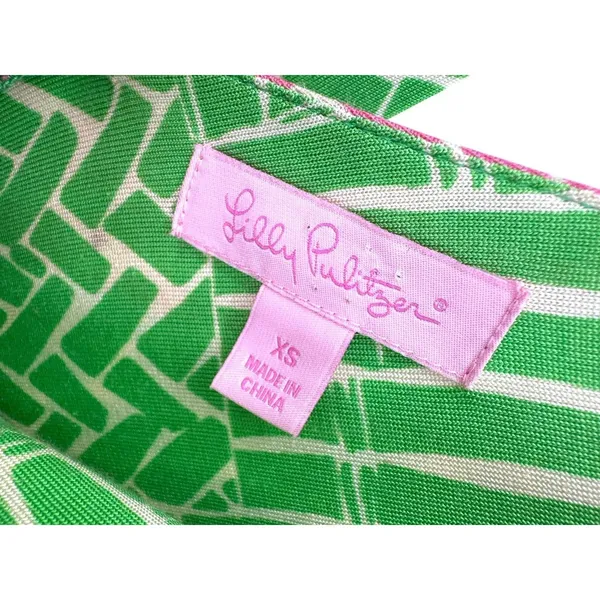 Lilly Pulitzer XS Silk Maxi Dress Green Pink Floral Boho Resort‎ Tie-Back V-Neck - Image 4